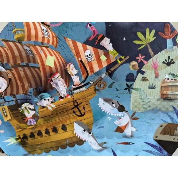 Janod Puzzle Giant Floor Puzzle ~ Pirate Ship w/ Sunken Treasure 39 pieces - Picture 12 of 16
